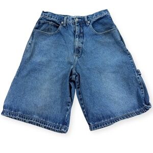 Vintage EXCO Carpenter Shorts Men's 32 Blue Baggy Bulldog Logo Cargo Pockets Y2K